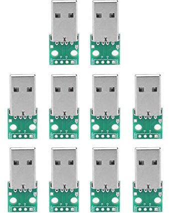 10Pcs USB Type A Male Plug to DIP Adapter Board, USB to DIP Adapter Board, 4 Pin 2.54mm Pitch USB to DIP Board for DIY USB Power Supply, Breadboard Design