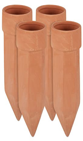 Relaxdays 8 x Tonkegel Bewässerung, Bewässerungshilfe Pflanzen, für 1,5 L Flaschen, Pflanzensitter, HxD 19 x 4,5 cm, terrakotta