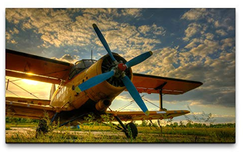 Paul Sinus Art Bilder XXL altes Flugzeug 120x70cm Wandbild auf Leinwand