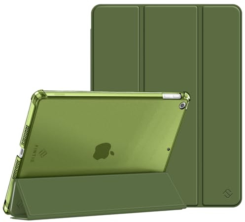 FINTIE Coque Compatible avec iPad 9e/8e/7e Génération 10.2 (2021-2019) | Étui avec Porte-Stylet, Coque Arrière Transparente Givrée, Housse Fine et Légère, Olive Vert