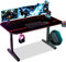 Himimi 140x60cm Gaming Schreibtisch, Ergonomischer Großer Gaming Tisch, T-Form PC Gamer Computertisch mit Großer Pad, Becherhalter, Kopfhörerhaken, Kabelmanagement & Gaming Griffgestell, 140x60x75cm