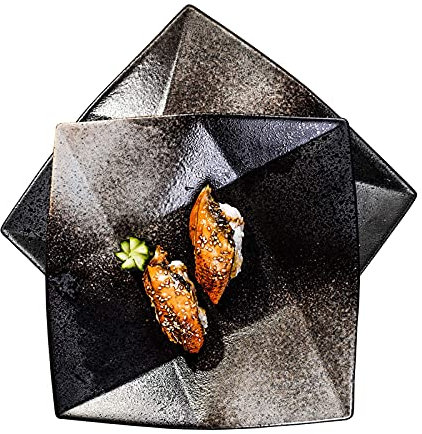 Piatto Da Portata - Piatto Da Portata Quadrato Nero, Piatti Per La Cena, Stoviglie Retrò, Ciotola Antica Vintage Nostalgica, Piatto Da Antipasto-8in