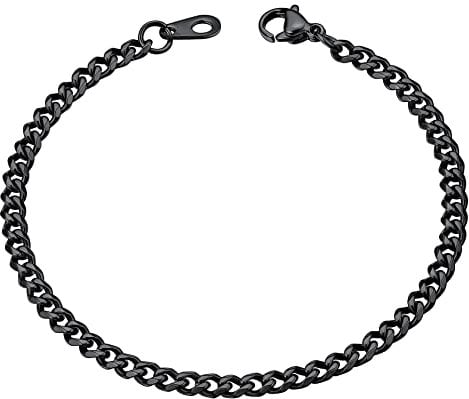 ChainsHouse Schwarz Armband 3mm 19cm lang Panzer Armskette damen Mädchen Armskette mit Geschenkebox für Geburtstag
