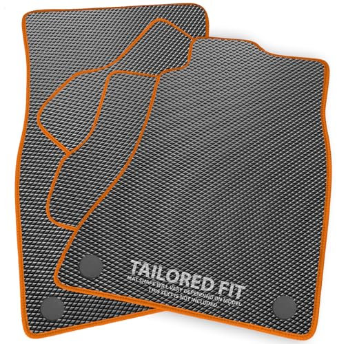 Rubber Car Mats for Dacia Duster II [WITHOUT PASSENGER DRAW] (2017-2024) Checker Rubber with Orange Ribbed Trim [2541]