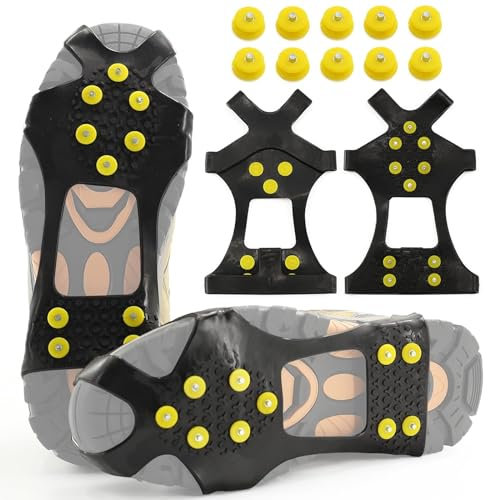Spikes für Schuhe, Steigeisen mit 10 Spikes, Anti Rutsch Schuhspikes, Schneeketten für Schuhe, für Winter Outdoor-Sport und Bergsteigen (M: 36–41)
