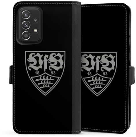 Klapphülle kompatibel mit Samsung Galaxy A52s 5G Handyhülle aus Kunst Leder schwarz Flip Case Offizielles Lizenzprodukt VfB Stuttgart Logo