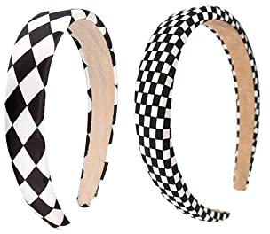 Haarband für Damen, kariert, Haarschmuck für Damen, schwarz-weiß, kariert, Haarreifen für Mädchen, 2 Stück