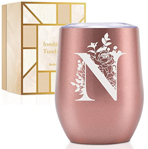 Thermobecher Personalisiert, Geburtstagsgeschenk für Frauen, Personalisierte Geschenke Für Freundin, Schwester, Mütter, Tochter, Tante - Kaffeetasse 340 ml, Kaffeebecher mit Deckel, Roségold, N