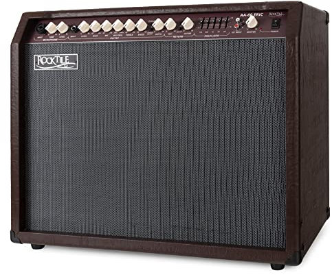 Rocktile AA-60 BN Eric Akustikverstärker - 60 Watt - 2 Kanäle (Mikrofon und Gitarre) - 2x 10 Speaker + 2,5 Hochtöner - AUX-Eingang und Line Out - Chorus- und Hall-Effekt - Braun