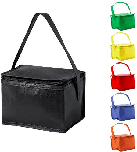 TIENDA EURASIA® Nevera Portatil para 6 Latas, con Asa de Transporte, Interior Isotermo, Interior en Aluminio, Tejido Non-Woven (Negro)