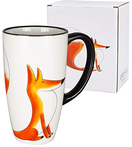 ToCooTo Ceramic Coffee Mug Porcelain Novelty Fox Mug for Animal Lover 20 oz Large Tea Mug Birthday Gifts for Women Men Mom Dad Kids Teacher Best Friends Give for Christmas Housewarming Holiday White