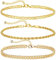 DEARMAY Bracelets de cheville en or 14 carats pour femme - 3 pièces - Maillons cubains superposés - Joli bracelet de cheville d'été - Cadeau pour femme et adolescente - 20,3 - 12,7 cm - Laiton - Oxyde