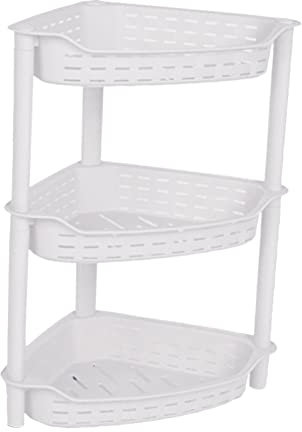 Folpus Badezimmer Lagerregal, 3 Lagiges Eckregal, Stehend, Mehrzweck Utensilienregal, Regal für Büro, Speisekammer, Badezimmer, weiß