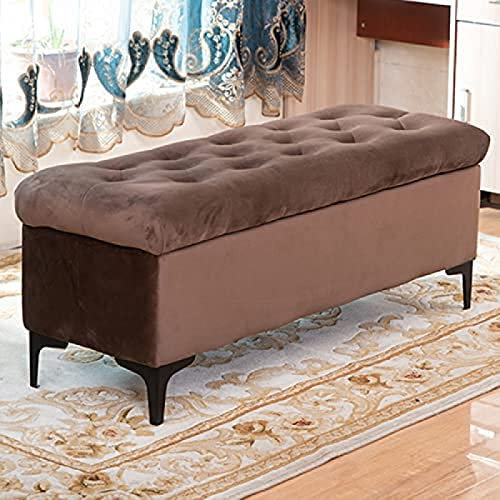 CJGKDJS Gepolsterte Lagerbank Mit Goldenen Beinen, Ende Der Bettbank Für Schlafzimmer Eingang Waschtisch Wohnzimmer, Samt Stauraum, Dunkle Curry Farbe, 60X45X45Cm