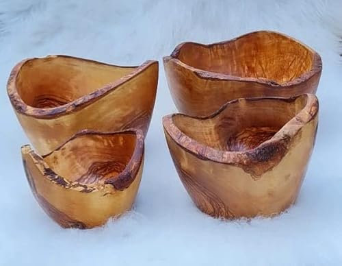 4er Set Schale rustikale Optik, verschiedene Größen, Servierschale aus Olivenholz, Beilagenschale, handgemacht, Snackschale, Knabberschale