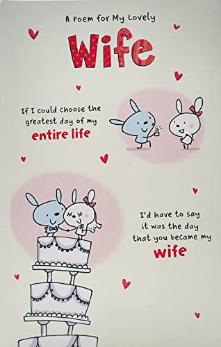 Fiddlesticks Valentinstagskarte A Poem For My Lovely Wife – niedliche Hasen-Kaninchen – ausklappbare Ziehharmonika-Karte mit Glitzer-Finish