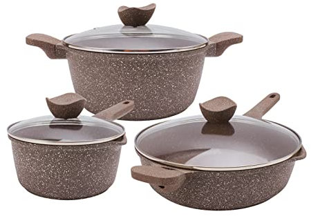 Country Kitchen Set di pentole antiaderenti in alluminio pressofuso – pentole da cucina durevoli per cucinare tutti i giorni, marrone cioccolato, 6 pezzi.