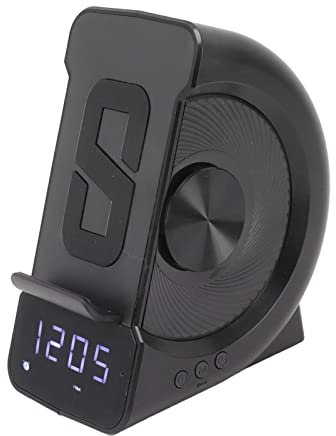 Jaerb Bluetooth Speaker Alarm Clock, PC and ABS Bluetooth Speaker Clock Charing Station for Bedside (Black)