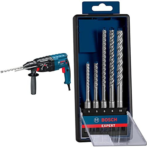 Bosch Professional Bohrhammer GBH 2-28 (880 Watt, mit SDS-plus Aufnahme, bis 28 mm Bohr-Ø, im Koffer) + 5x Expert SDS plus-7X Hammerbohrer Set (für Stahlbeton, Ø 5-10 mm, Zubehör) | 5 Stück