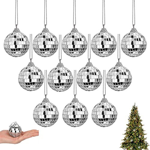 Taicols 12 Stück Disco Spiegelkugel, Silber Spiegelball, 4cm, Kunststoff, Party, Hochzeit, Weihnachten