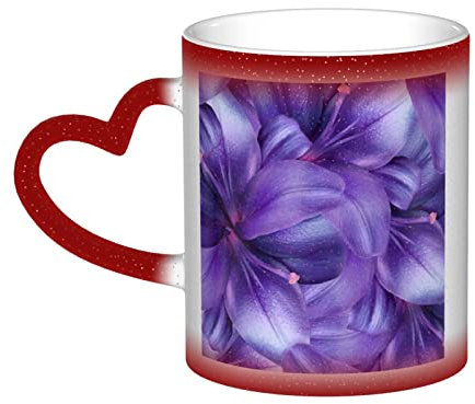 VACSAX Wärmewechselnde Tasse Keramik Kaffeetassen Lila Lilie Blumen Drucken Hitzeempfindliche Porzellan Teetasse