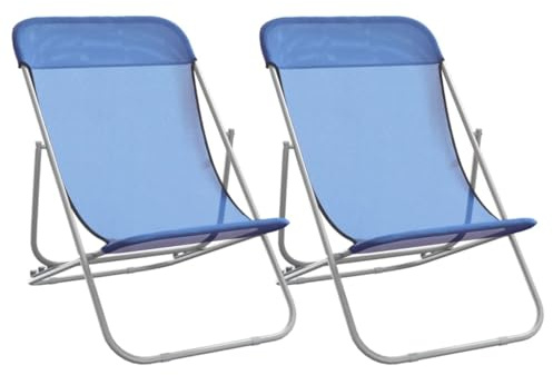 vidaXL Strandstuhl 2 STK., Gartenstuhl Verstellbar Klappbar, Stuhl Campingstuhl mit Stahlrahmen, Klappstuhl Liegestuhl, Blau Textilene Pulverbeschichteter Stahl