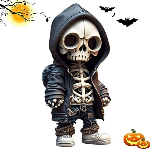 MAGNICROP Skelettfigur Halloween Skelett Deko Coole Gothic Geister Totenkopf Statue Schrecklich Witzig Totenkopfstatue Ganzkörper Horror Skeleton Halloweendeko Harz Tischdeko Schwarz