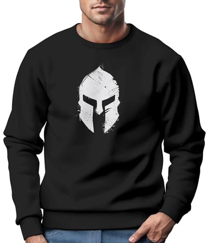 Neverless® Sweatshirt Herren Print Sparta-Helm Spartaner Gladiator Krieger Warrior Rundhals-Pullover Bedruckt Fashion Streetwear schwarz -Weiss XXL