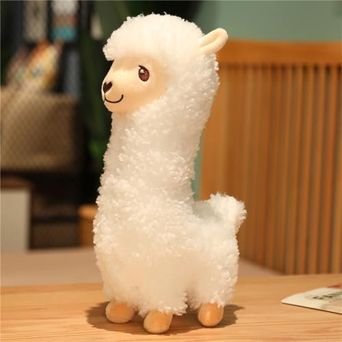 Herfair Alpaka Kuscheltier, Alpaka Plüschtier Plushies Weiches Lammfellwolle Stofftier Lama Kissen Geschenk für Kinder Mädchen Jungen (Beige,33cm)