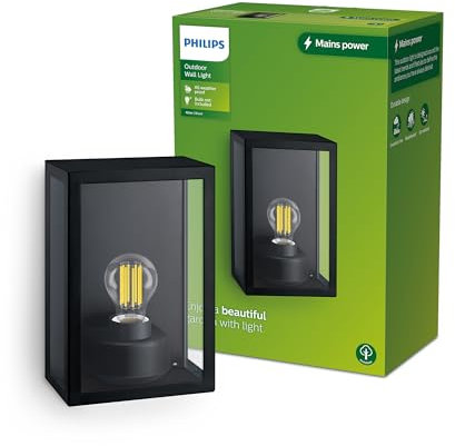 PHILIPS LED Alzor Wandleuchte für den Außenbereich, quadratisch, Leuchtmittel nicht im Lieferumfang enthalten, 25 W, IP44, Schwarz