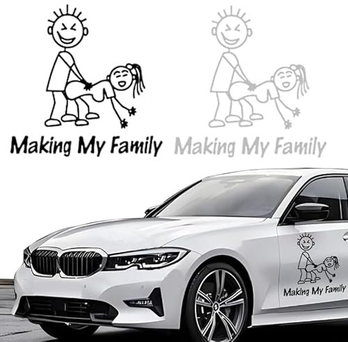 2-Teiliges Set Autoaufkleber Lustig Schwarz/Silber Weiß Nassfester Autoaufkleber Reflektierende Personalisierte Familie Autoaufkleber Scheiben Aufkleber Auto Geeignet für Autokratzer Dekoration