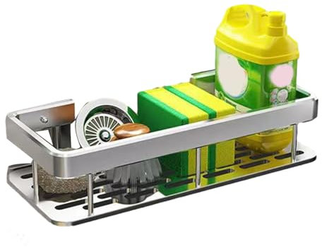 Soporte de esponja para fregadero, organizador de drenaje de platos montado en la pared, soporte para cepillo para fregadero, organización del hogar para esponjas, toallitas y solución de