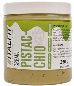 Crema Proteica Senza Zuccheri Aggiunti | Crema Spalmabile | Senza Conservanti e Coloranti | Senza Glutine e Olio di Palma | Prodotto Artigianale | Origine Sicilia | 250 gr (Pistacchio)
