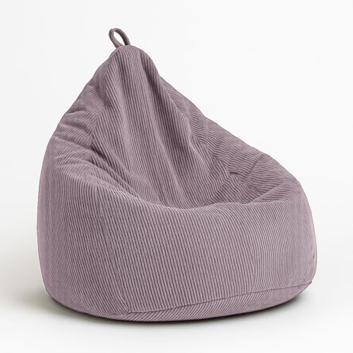 chilly pilley Sitzsack aus Cord mit EPS-Füllung - Sitzkissen - Bequem Bean Bag (Lila, 65x85)