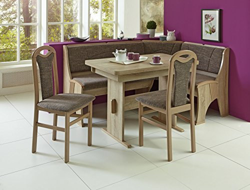 wonido Truhen-Eckbankgruppe mit Wangentisch, Eiche-Sonoma-Dekor, Bezug: beige-Taupe; Eckbank, 2 Stühle und Wangentisch