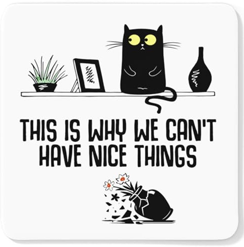 Getting Shirty This Is Why We Can’t Have Nice Things Cat Coaster | Funny cat lover gift for mum, dad, friends or Secret Santa, with a novelty feline design ideal for birthdays and Christmas.