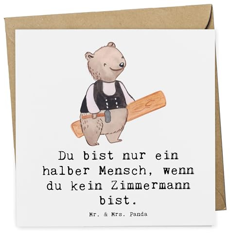 Mr. & Mrs. Panda Klappkarte Zimmermann Herz - Geschenk, Grußkarte, Glückwunschkarte, faltkarte, doppelkarte, anlasskarte