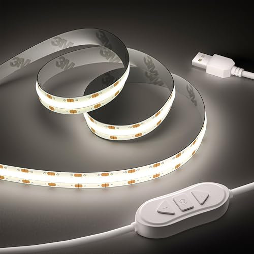 OULARA Tira LED COB USB 5V Blanco Frio 6000K 3m,Regulable 960ledes COB LED Tira Flexible con Función de Memoria para iluminación de Fondo de TV,Dormitorio,Espejo