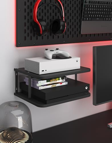 AREAJD Black Projector Wall Shelf/Floating Under TV Game Double Stand for Xbox One S/X Series S, Router/Entertainment Center, Projector Holder Accessories