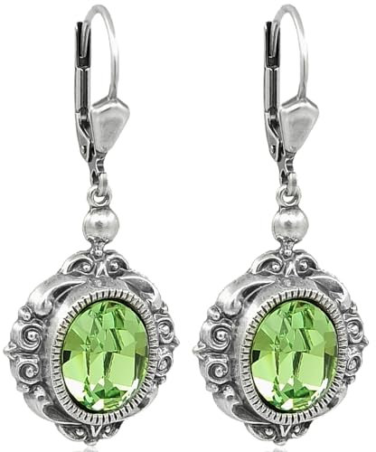 Ohrringe Grün Silber Kristalle Peridot Ohrhänger Hellgrün NOBEL SCHMUCK