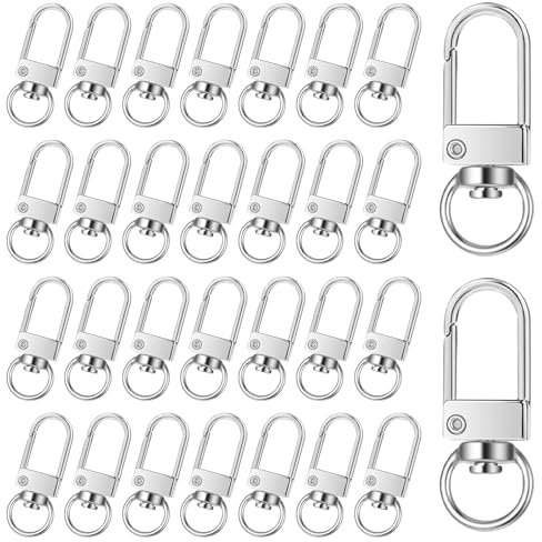 30PCS Metal Lobster Claw Clasps, Lanyard Swivel Snap Hooks with Key Rings, Heavy Duty Metal Keychain Clip, DIY Accessories for Bag Key Chains Connector Jewelry Making (Silver)