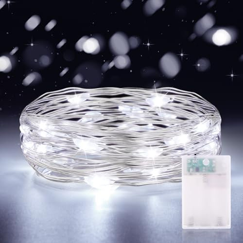CandLuc Lichterkette Batterie Timer, 2M 20LED Innen Lichterkette Klein, Draht Lichterketten mit Batterie Wasserdicht für Zimmer Garten Party Weihnachten Halloween Hochzeit In/Außen Deko DIY