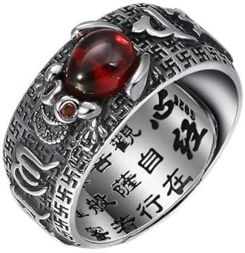 S925 Sterling Silber Set Granat Toad Ring Thai Silber Herz Sutra Öffnung Einstellring, INFJMH, Ring