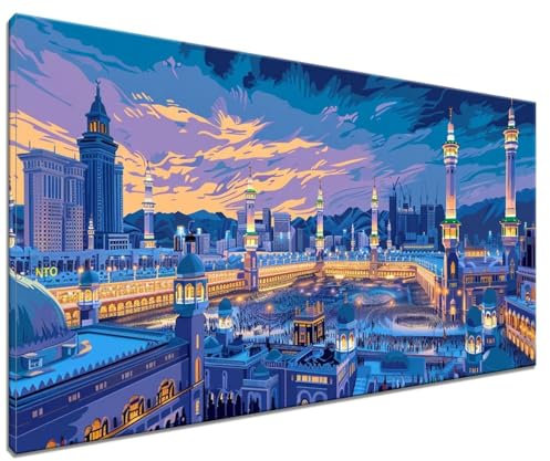 Mecque Peinture par Numero Adulte Enfant, Kits de Peinture Numero Adulte Paysage, Kit de Peinture à l'huile pour Débutants, Peintures Acryliques pour la Décoration de Maison (Sans Cadre) 50x70cm L-3