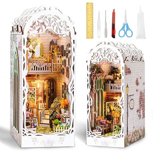 Book Nook Kit, DIY Miniatur Haus, Gartenhaus Miniatur with LED Light, 3D Puzzle Booknook, Bücherregal Deko, Miniatur Haus Selber Bauen, für Jugendliche und Erwachsene