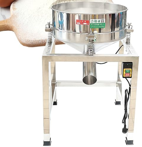 Automatic Commercial Vibrating Sifter Machine, Electric Powder Flour Sifter Machine, Stainless Steel Sieve Shaker Vibrating Machine with 19.6 40 Mesh & 100 Mesh Sieve Screen for Baking Flour Powders