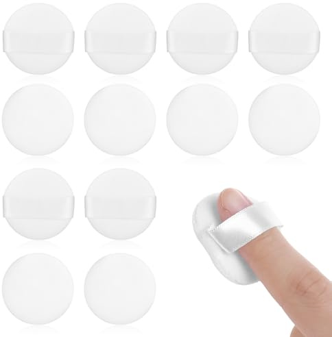 12 Stück Mini Puderquaste, Finger Puderquasten Mini Schwämme Puderquaste mit Fingerhalter Gurt Fingerquaste Weiche MiniMake Up Gesicht Augen MakeUp Pads für Losen und Gepressten Puder