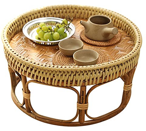 Niedriger Tisch im japanischen Stil für Balkon und tragbarer Picknicktisch für Boden, Nachttisch, Computertisch für Schlafzimmer und Wohnzimmer, 36 x 20 cm, Naturholz-Finish