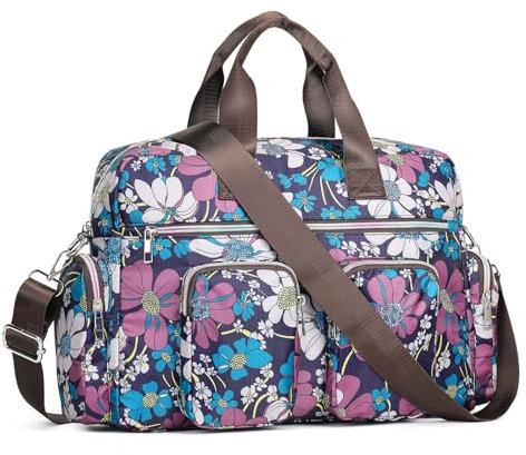 KONO Damen leichte Handtasche, Wasserdichte Umhängetasche mit Blumenmuster, Groß Henkeltasche für Frauen, Multifunktionale Schultertasche für Reisen, Shopper, Arbeit(Marineblau)