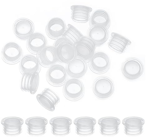 PATIKIL Salt and Pepper Shaker Stoppers 14mm/0.55, 25Pcs Plastic Salt Shaker Plug Replacement with Pull Ring Reusable Clear Round End Cap for Pots Bottles Pipes